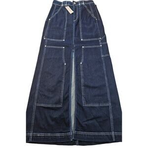 NWT pilcro carpenter maxi denim high front slit skirt grunge 2 S 90s anthro